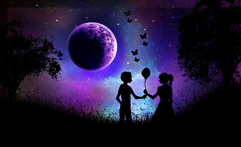 Silhouetted Children Holding Hands