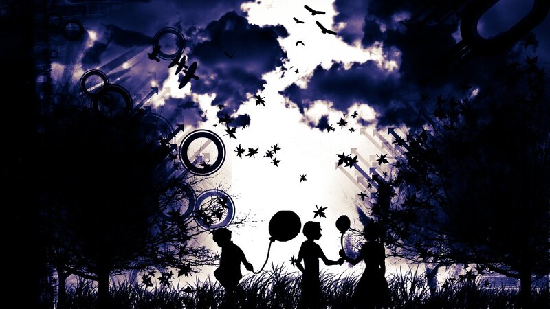Silhouetted Children in Field — Black
