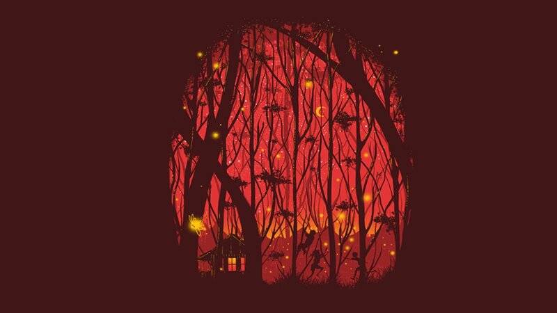 Silhouetted Children in Forest