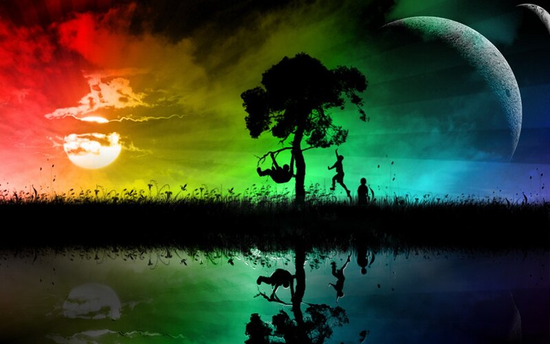 Silhouetted Children Playing — Red