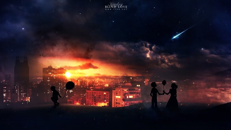 Silhouetted Children with Balloons