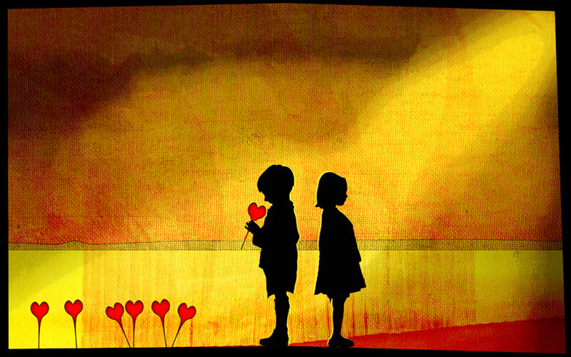 Silhouetted Children with Hearts