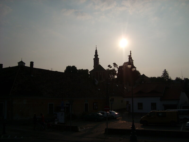 Silhouetted Church at Sunset — Gray