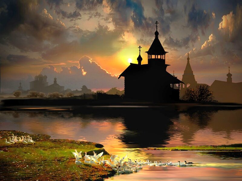 Silhouetted Church at Sunset