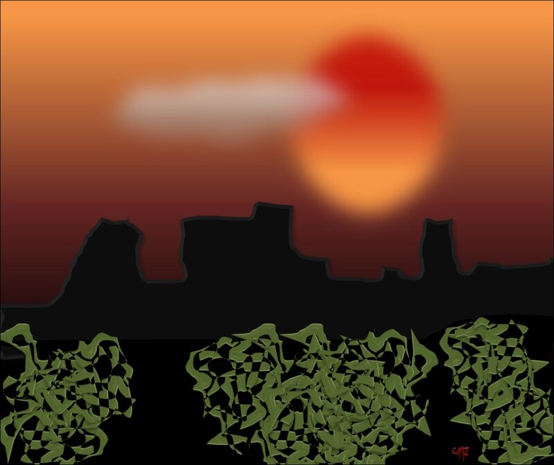 Silhouetted City at Sunset — Orange