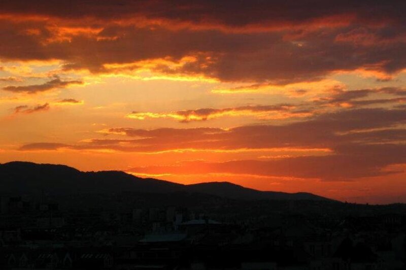Silhouetted City at Sunset
