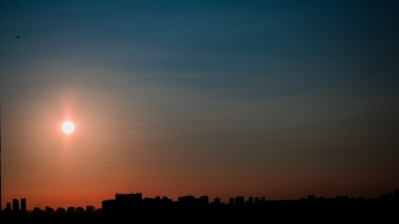 Silhouetted City Skyline — Blue, Dramatic