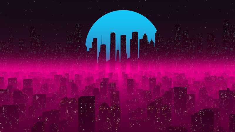 Silhouetted City Skyline — Magenta, Dramatic