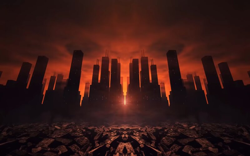 Silhouetted City Skyline — Orange, Dramatic