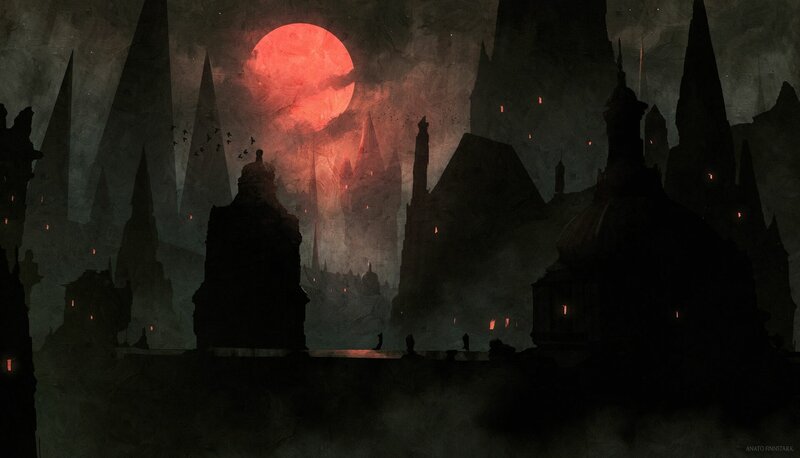 Silhouetted Cityscape at Night
