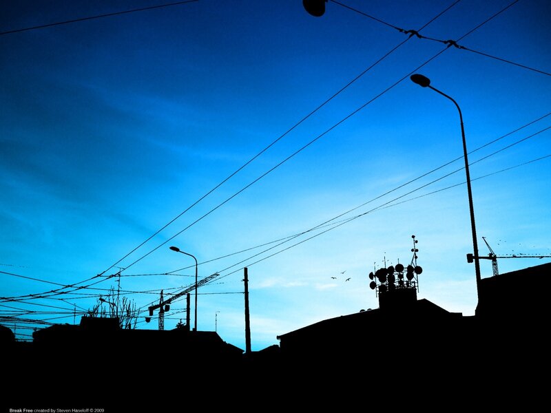 Silhouetted Cityscape — Blue, Dramatic