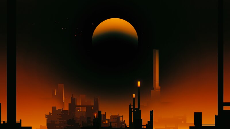 Silhouetted Cityscape — Orange, Dramatic, Night