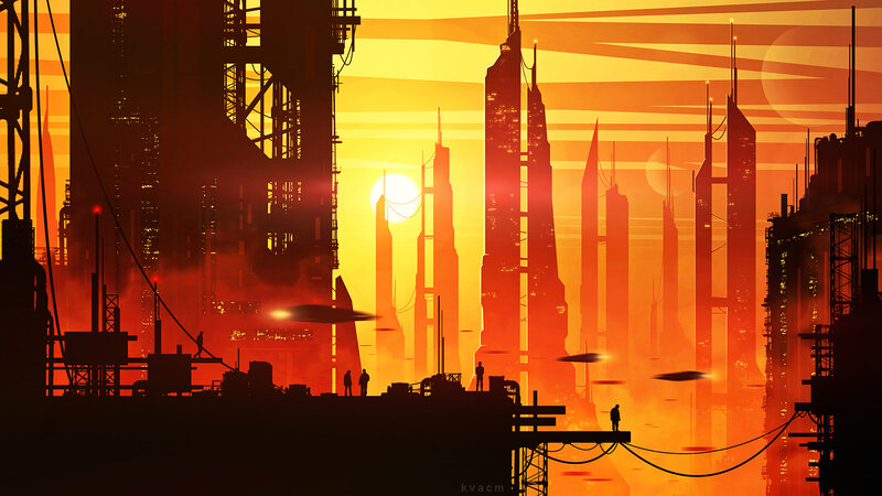 Silhouetted Cityscape — Orange, Dramatic