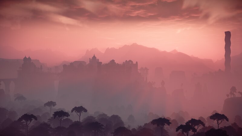 Silhouetted Cityscape — Pink
