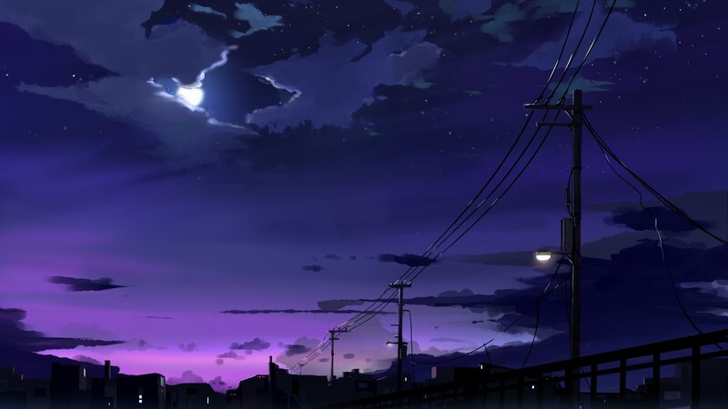 Silhouetted Cityscape — Purple, Serene