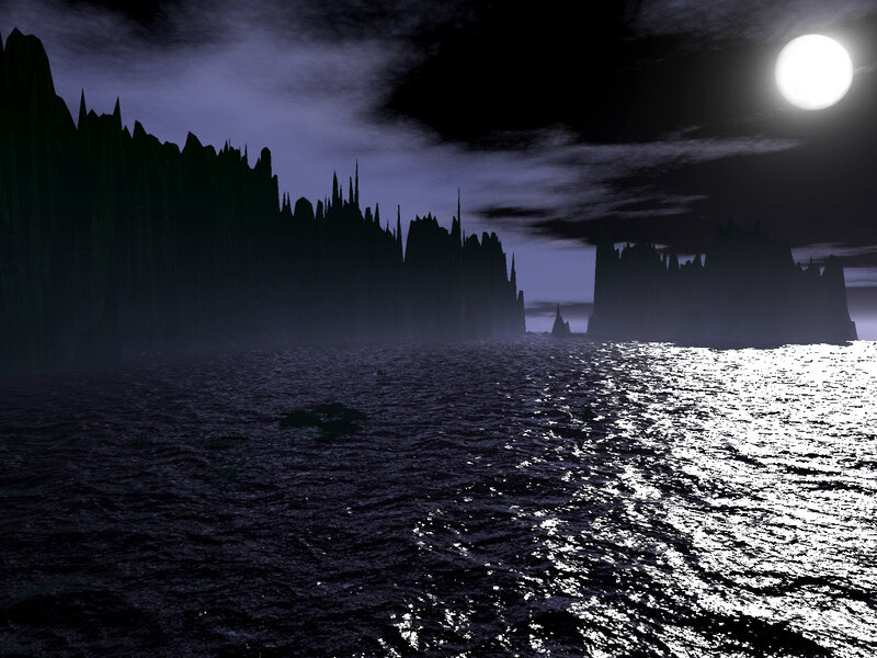 Silhouetted Cliffs at Night