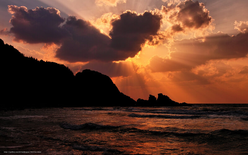Silhouetted Cliffs at Sunset — Orange, Dramatic, Photograph