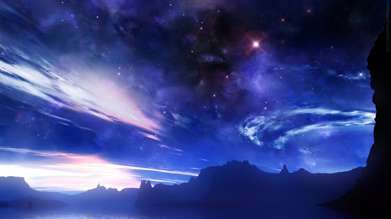 Silhouetted Cliffs under Stars — Blue