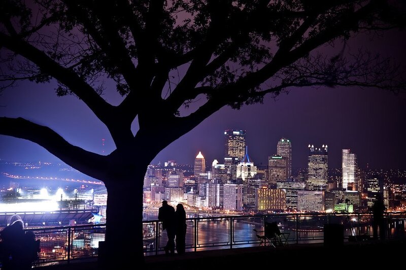 Silhouetted Couple at Night