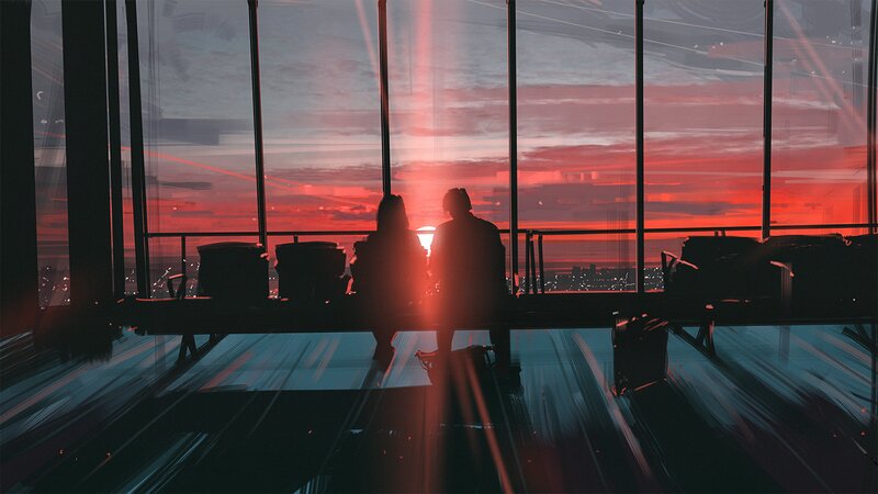 Silhouetted Couple at Window