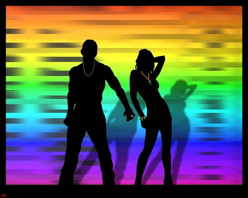 Silhouetted Couple Dancing — Rainbow