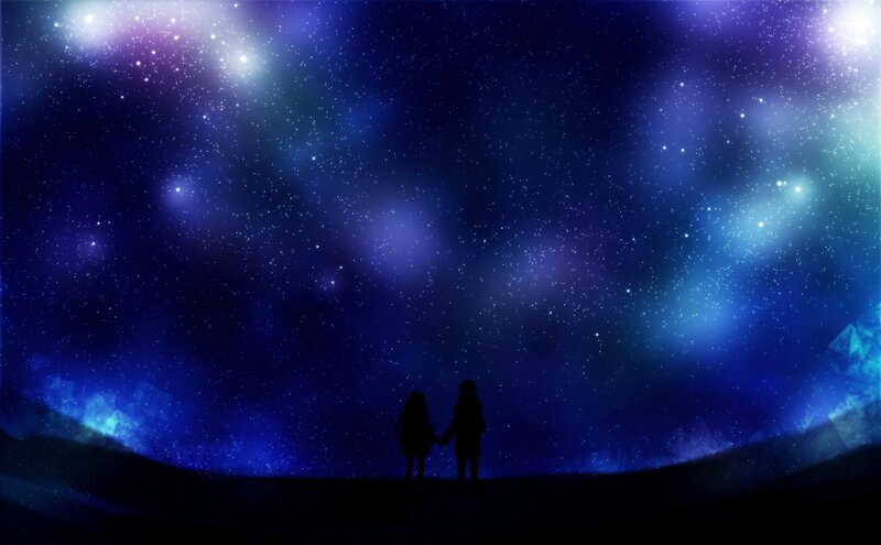 Silhouetted Couple Holding Hands — Blue