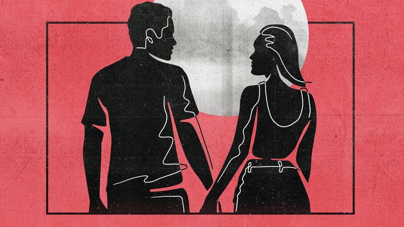 Silhouetted Couple Holding Hands — Red