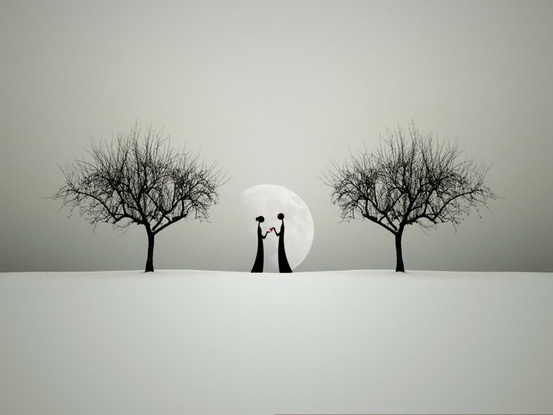 Silhouetted Couple Holding Hands