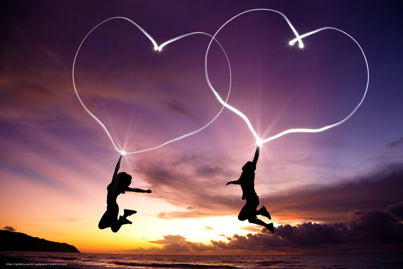 Silhouetted Couple Jumping — Purple, Dramatic, Sunset