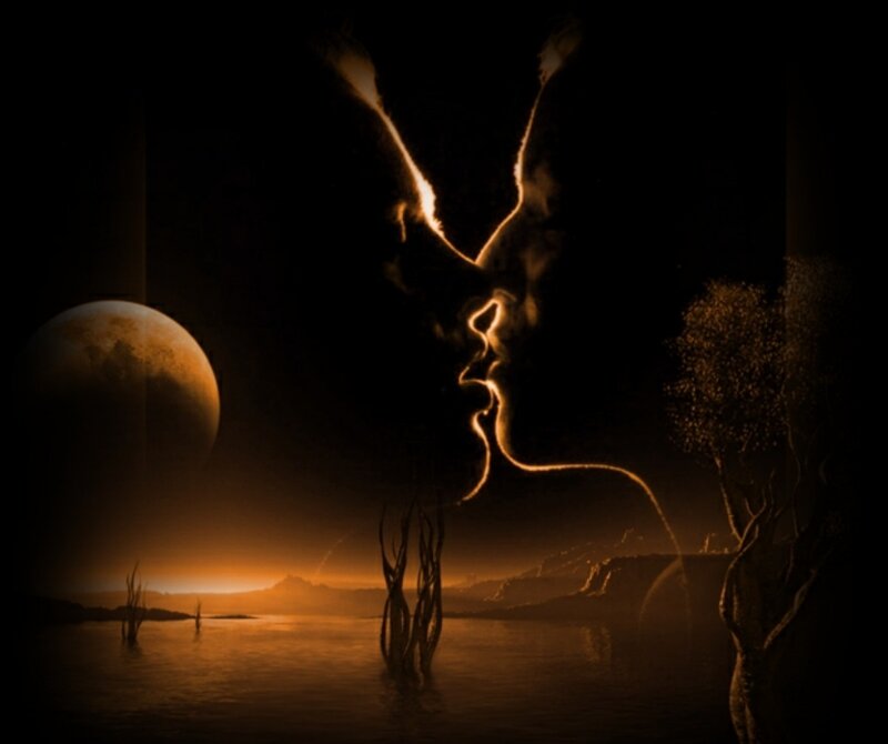 Silhouetted Couple Kissing — Black, Dramatic