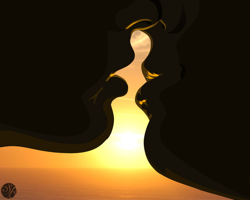Silhouetted Couple Kissing — Black, Romantic