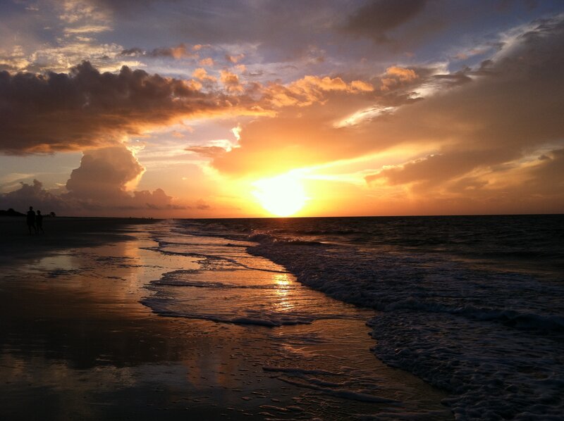 Silhouetted Couple on Beach — Orange, Dramatic, Sunset