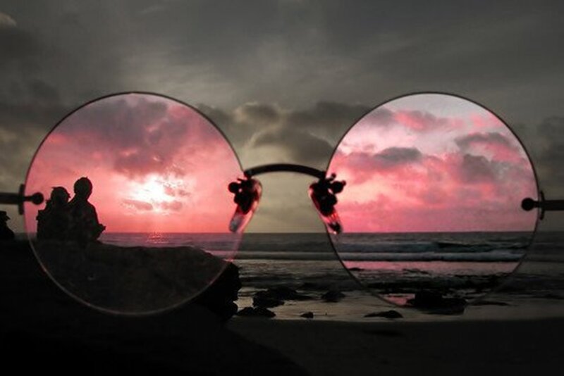 Silhouetted Couple on Beach — Pink
