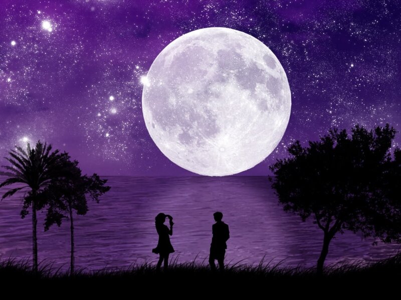 Silhouetted Couple on Beach — Purple