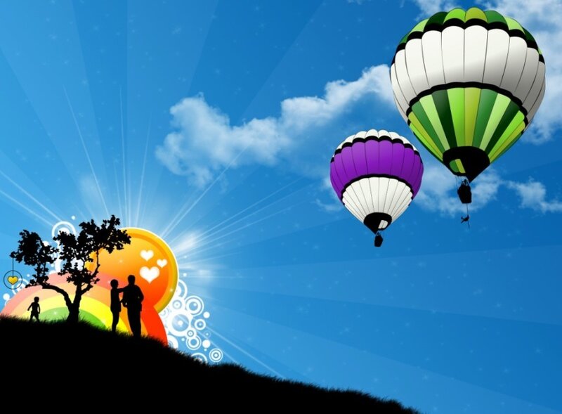 Silhouetted Couple on Hill — Blue, Serene