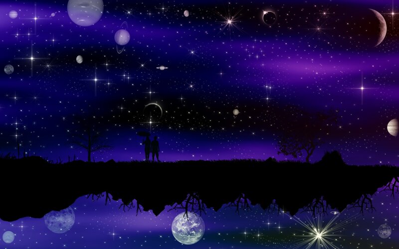 Silhouetted Couple on Hill — Purple