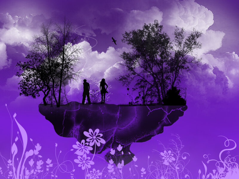 Silhouetted Couple on Island — Purple