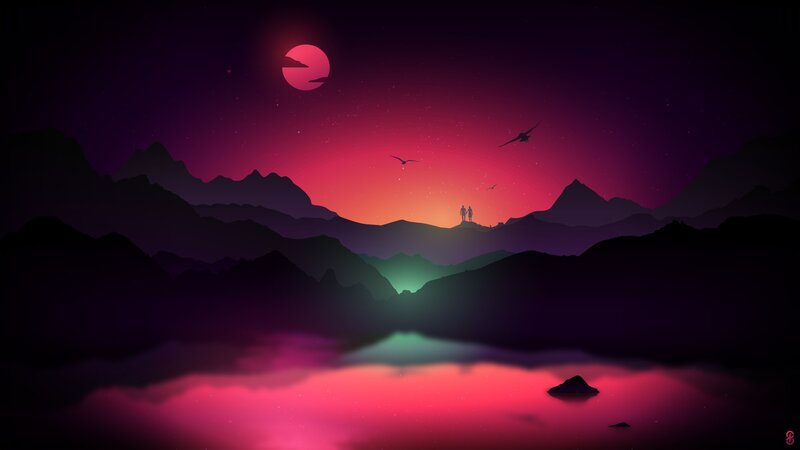 Silhouetted Couple on Mountain