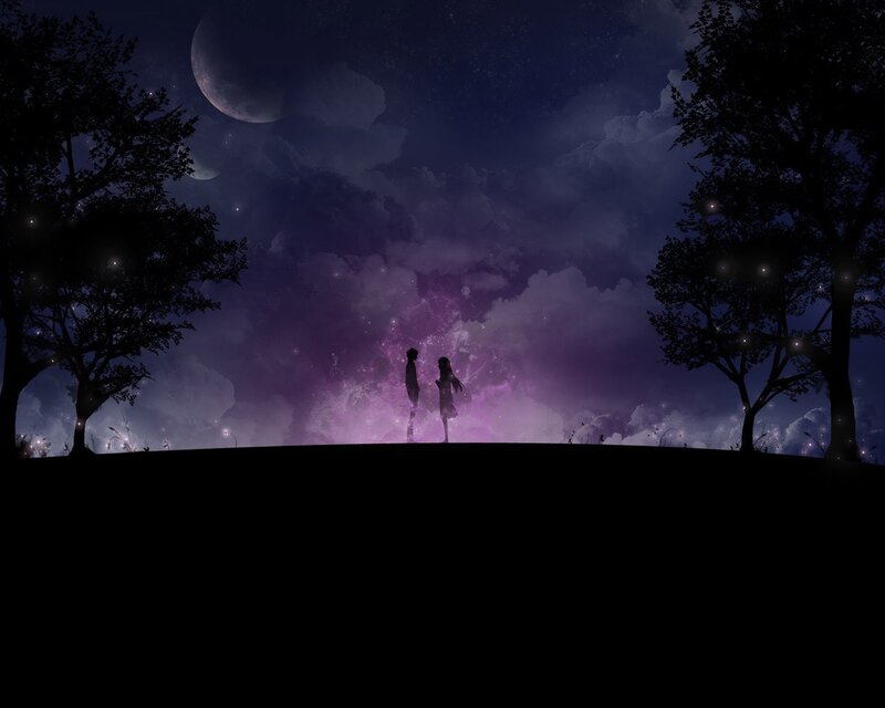 Silhouetted Couple — Purple, Serene, Night