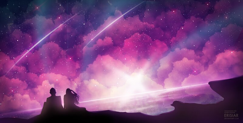 Silhouetted Couple — Purple, Serene