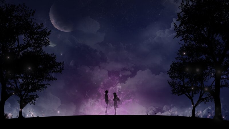 Silhouetted Couple Standing — Purple
