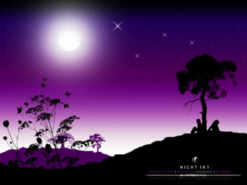 Silhouetted Couple under Moon — Purple
