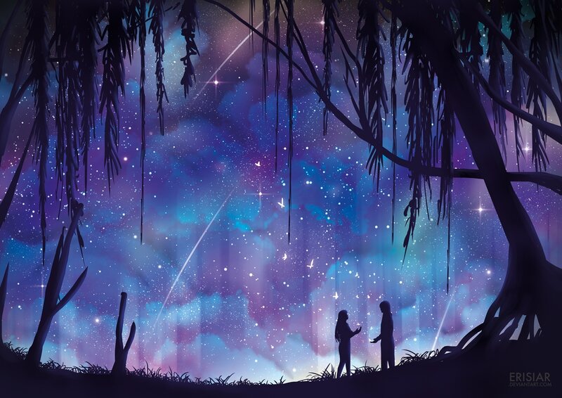 Silhouetted Couple under Stars