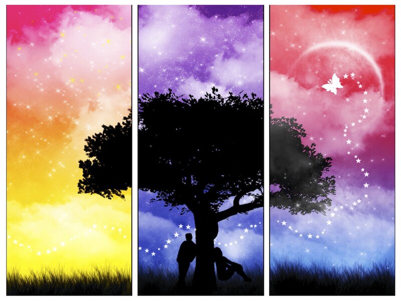 Silhouetted Couple under Tree — Purple