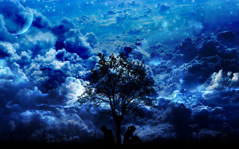 Silhouetted Couple under Tree