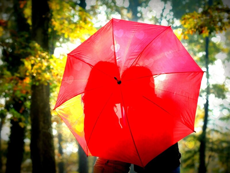 Silhouetted Couple under Umbrella