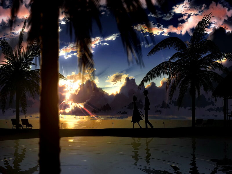 Silhouetted Couple Walking — Blue