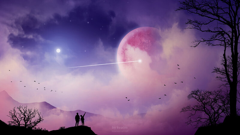Silhouetted Couple Watching Sky