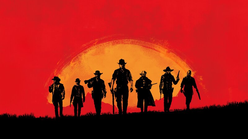 Silhouetted Cowboys — Red, Dramatic