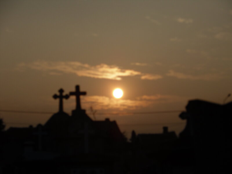 Silhouetted Crosses at Sunset